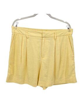 NEW A New Day Womens 12 Shorts Linen Blend Pleated Yellow Pockets Preppy Summer